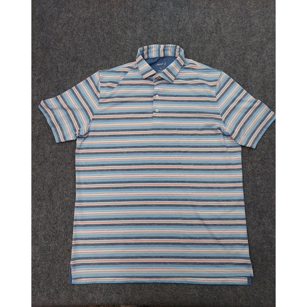 Johnnie O Polo Shirt Mens XL Blue Striped Short Sleeve Performance Golf Logo